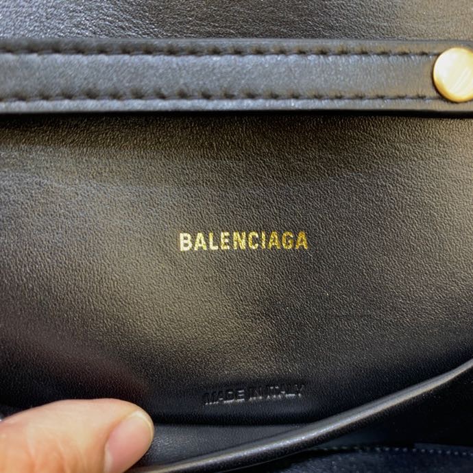 Balenciaga Big Hourglass Wallet With Chain Crocodile Embossed Shoulder Bag Black